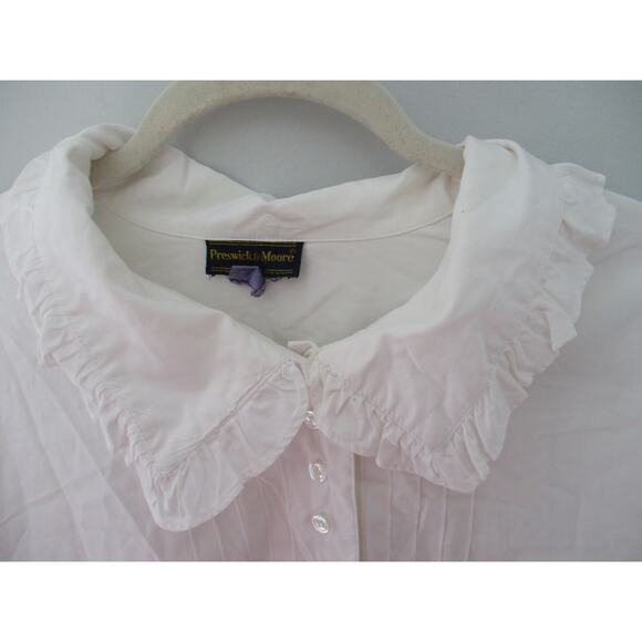 Vintage Preswick & Moore Fancy Ruffle Button Down White Preppy Blouse - Picture 7 of 12